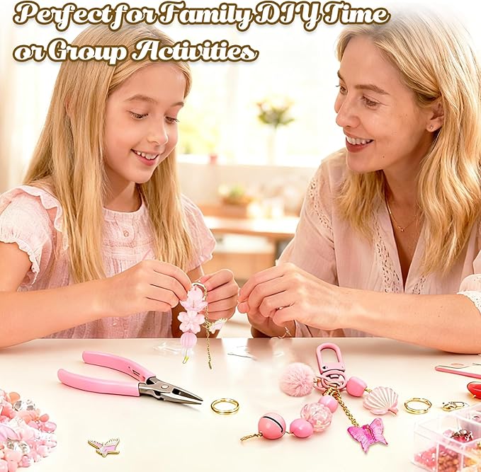 Ecoofor 249Pcs Keychain Making Kit for Kids & Adults – Includes 15 Keychain Clips, 16.4 Feet Chains, 100 Charms, Beading Accessories, Jewelry Pliers – DIY Bag Charms & Jewelry Craft Kit Supplies