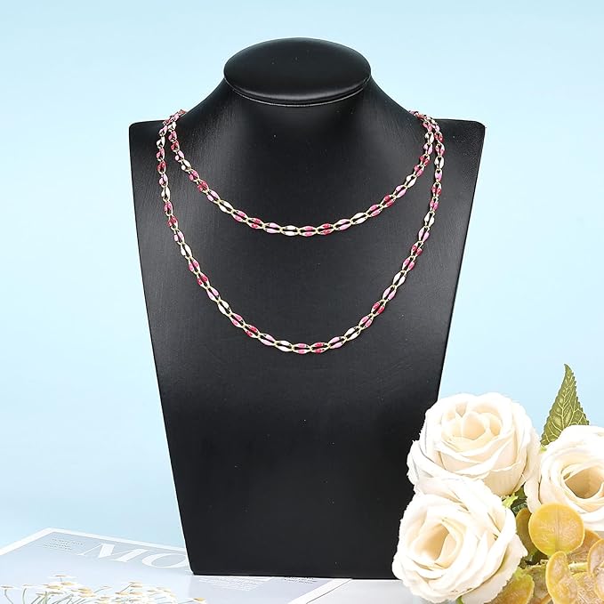 YOUBEIYEE Rose Pink Enamel Cable Chain for Jewelry Making Gold Plated Brass Jewelry Chain Roll with Jump Rings and Lobster Clasps