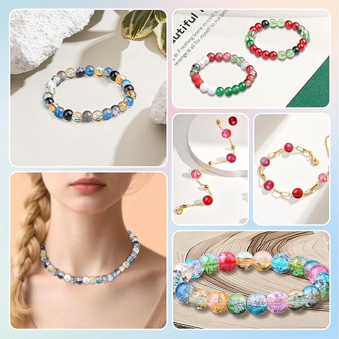 DUQGUHO Christmas Beads, Christmas Beads for Jewelry Making, 8mm Red Green White Round Glass Beads Kit 360PCS
