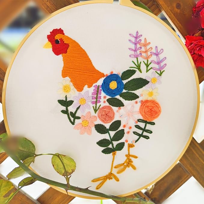 Crafmanoe Hand Embroidery Kits for Beginners Adults, Floral Stamped Cross Stitch Kits for Beginners Adults, Funny Embroidery Set Needlepoint Starter Kits, Embroidery Hoops, Fabric and Video Tutorial