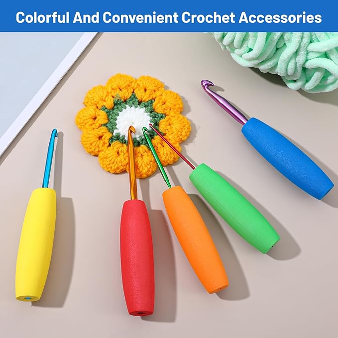10 Pcs Ergonomic Crochet Hook Grip, Soft Removable Handle Cushions for Crochet Hooks 2mm-10mm, Soft EVA Comfort for Arthritic Hands, Lightweight & Easy to Use