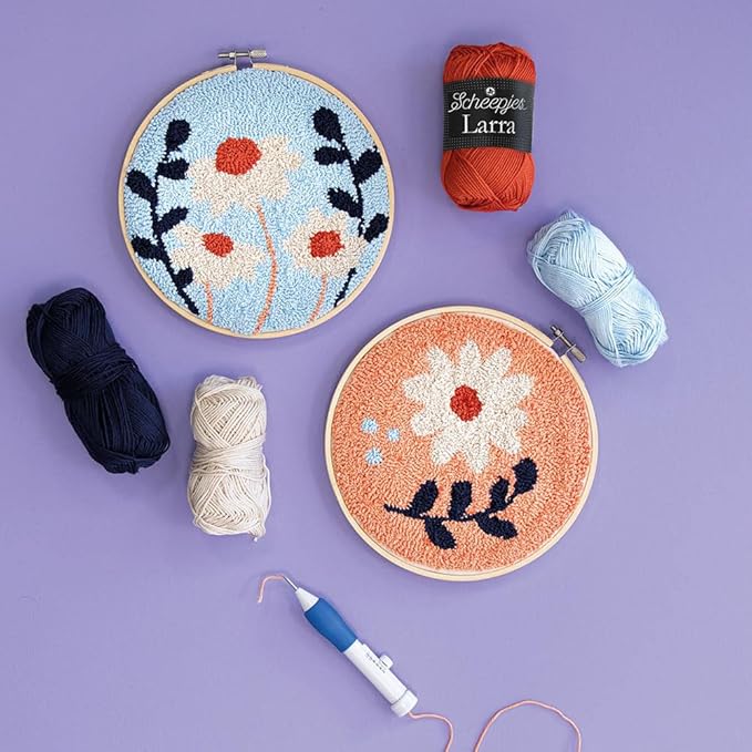Scheepjes Punch Needle Kit – Flowers Design, Complete Craft Kit for Needle Punching, Ideal for Beginners and Experienced Crafters