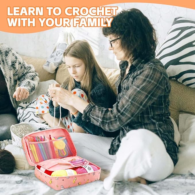 HATINXIA 58pcs Crochet Kit Beginners, Crochet Hook Set with Yarn, Portable Crocheting Kit for Starter, Ergonomic Crochet Needles Tools DIY Knitting Accessories for Experienced Crochet Lovers, Cats