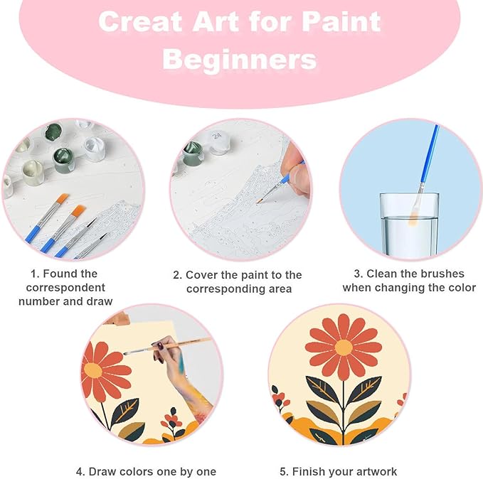 4 Pack Framed Paint by Numbers Kit for Kids & Adults Beginners, Easy Sunset Landscape Paint by Numbers Kits with Canvas Paints Brushes, Acrylic Oil Painting Arts and Crafts for Wall Decor 8 x 8 Inch