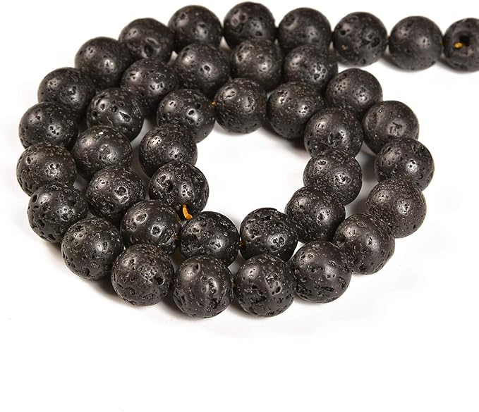 90pcs 4mm Natural Black Volcanic Lava Gemstone Round Spacer Loose Stone Beads for Jewelry Making 15.5" 1 Strand (Black Volcanic Lava, 4mm 90Beads)