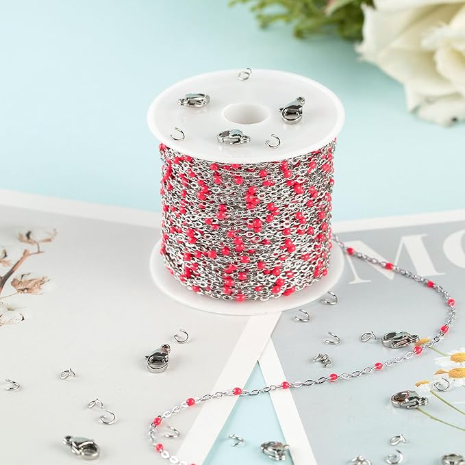 UMAOKANG 10 Meters Stainless Steel Chain Roll Enamel Beads Chain for Jewelry Making Cable Necklace Chain Women Necklace Bracelet DIY Jewelry Supplies Findings