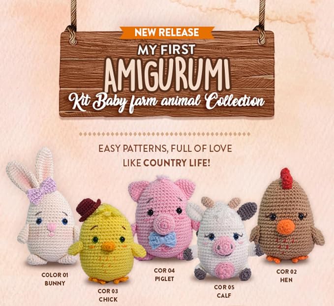 CIRCULO Amigurumi Crochet Kit - Baby Farm - All Included, Easy Instructions - Beginner Animal Crochet Set - Premium Yarn – Piglet