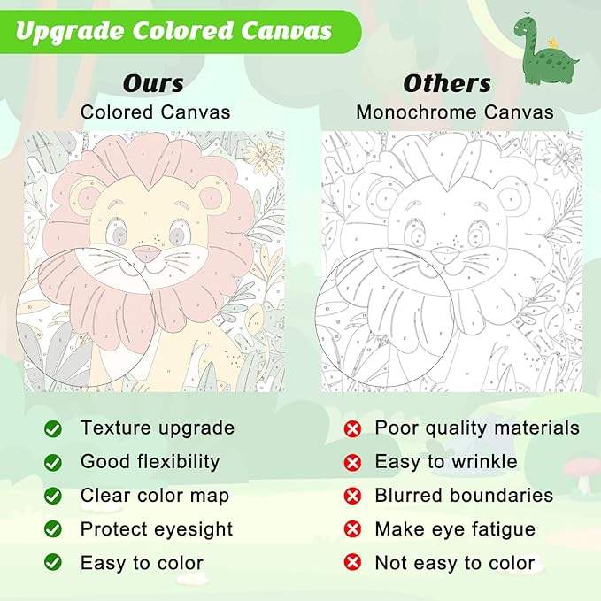 KEYIFA 4 Pack Paint by Numbers Kids Kit with Frame, Easy Animal Painting Kits for Adult Beginners, Plants Acrylic Painting on Framed Canvas for Home Decor Gift, 8x8 in (Lion+Zebra+Elephant+Giraffe)