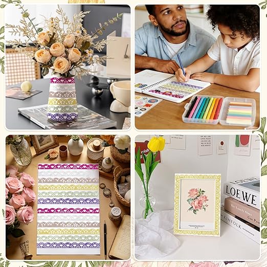 Washi Tape Set 6 Rolls Lace Washi Tape Self-Adhesive Lace Pattern Tape Cute Scrapbook Paper Tape Decorative Tape for Scrapbook Journal DIY Craft Scrapbooking Journal Supplies Gift Wrapping