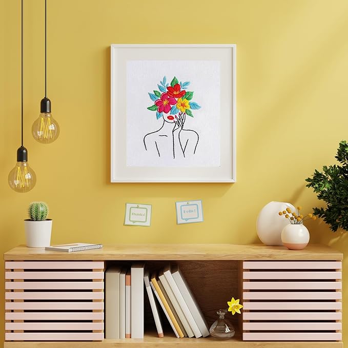 Louise Maelys Floral Embroidery Kits for Beginners,Woman Flowers Pattern Cross Stitch kit for Adults,DIY Needlepoint for Starters,Including Hoop,Instruction and Threads