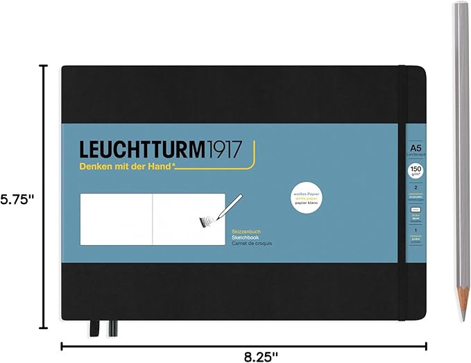 Leuchtturm1917 - Medium Landscape Hardcover Sketchbook (Black) - 112 Pages of 150g/m² Paper