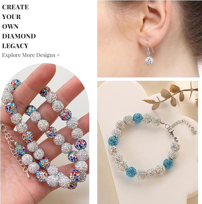 100Pcs 10mm White Rhinestone Beads for Jewelry Making, Shiny Round Disco Ball Sparkly Beads Bulk with 10-Grid Storage Box for DIY Baseball Necklaces Shamballa Bracelets