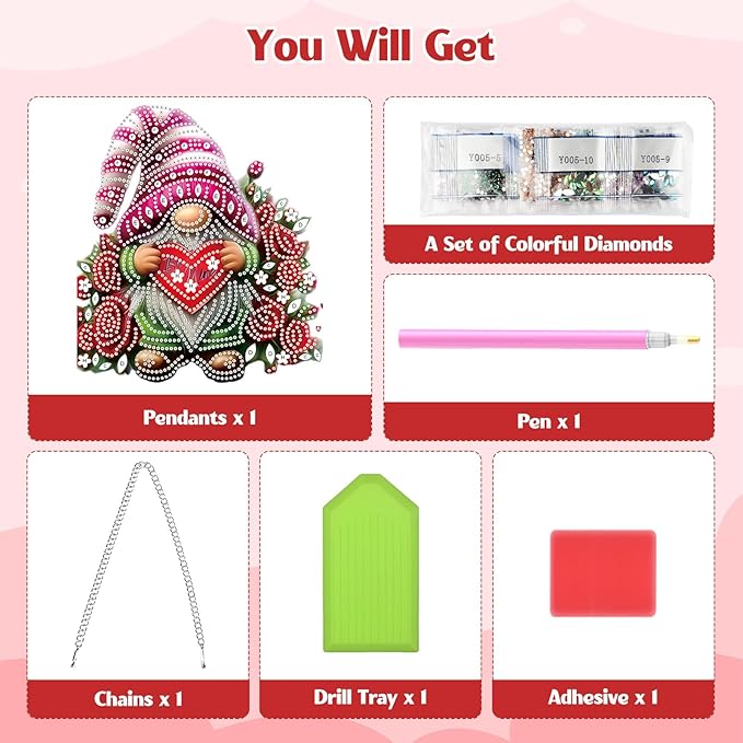 GHHKUD Hanging Diamond Art Christmas Gnome Pendants Kits, DIY Hanging Decoration Double Sided Diamond Pinting Ornaments for Adults Kids Gifts for Home Decor