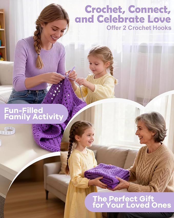 Arborthread Crochet Kit for Beginners, Easy Pocket Shawl & Scarf Crochet Kit for Adults w/Ample Premium Yarn to Fit Different Sizes, Step-by-Step Video & Instructions, Pureple