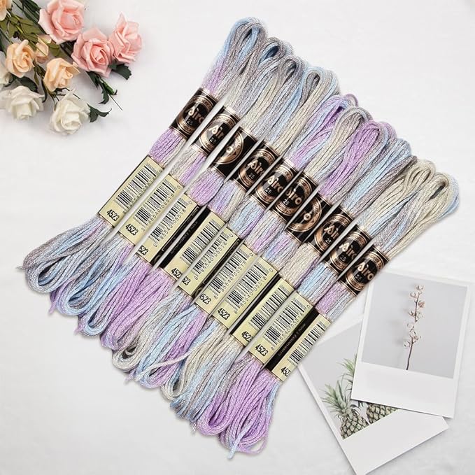 10 Skeins 6 Strands Purple Hand Variegated Embroidery Floss Gradient Cross Stitch Thread Friendship Bracelet String Yarn Bracelets Threads Bulk for Sewing Crochet Crafts Stitching Jewelry