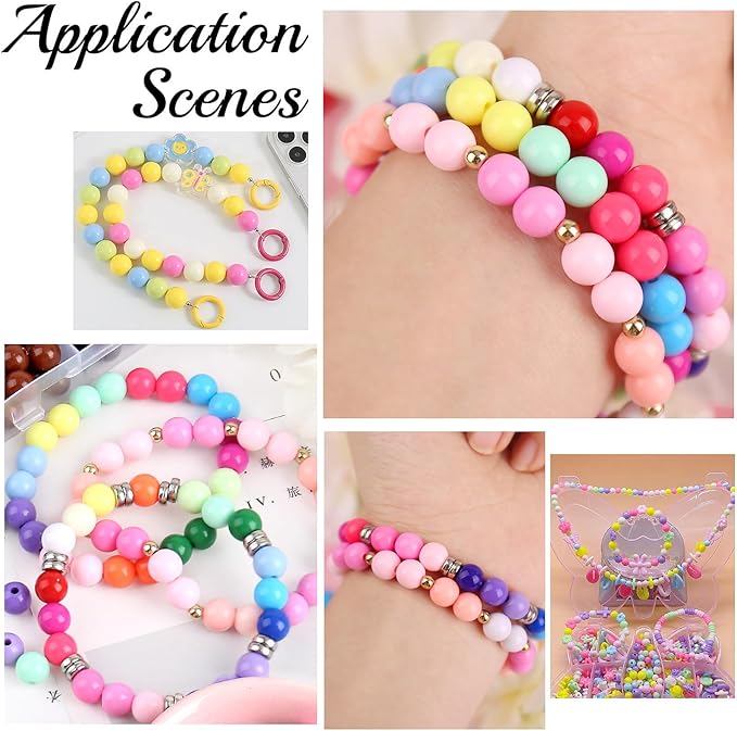 1440Pcs 6mm Candy Color Acrylic Round Beads, 24 Colors Assorted Plastic Bubble Gum Beads with Hole Loose Beads Bulk for Bracelets Necklace Jewelry Making DIY Crafts