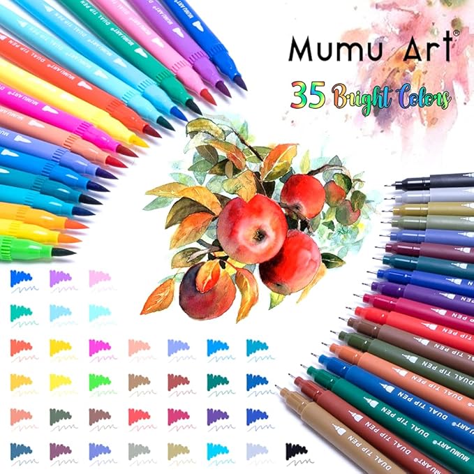 35 Dual Markers Pen for Adult Coloring Book, Coloring Brush Art Marker, Fine Tip Colored Pens for Bullet Journaling Drawing Planner