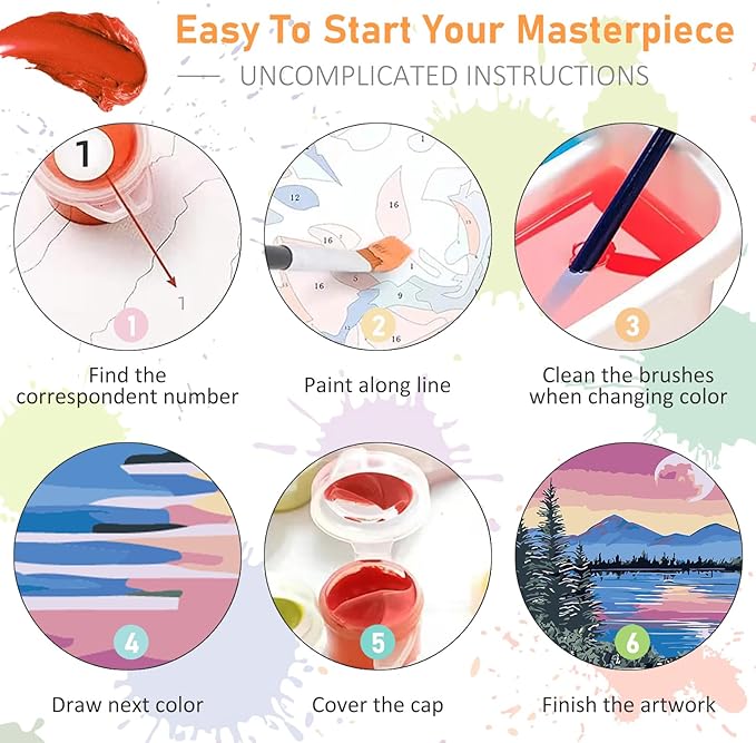 Offito Framed Paint by Numbers Kit for Adults Beginners & Kids Ages 8-12, Moon Acrylic Easy Paint by Number with Frame, Watercolor Paint by Number Kits on Canvas Framed (10 * 10 Inch, Without Easel)