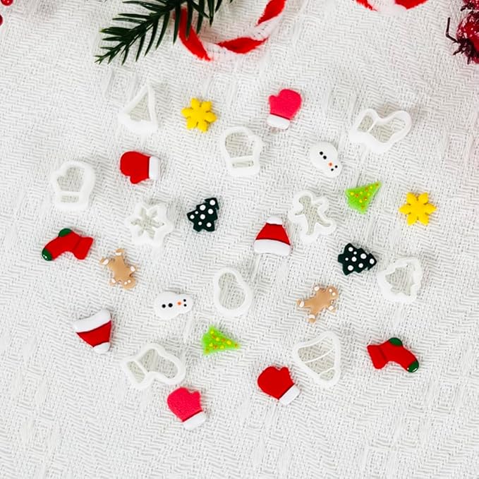 Xaekicr Christmas Polymer Clay Cutters Set – 10 Pcs Clay Earring Cutters for Holiday Crafts, Snowman Gingerbread Tree Mittens – Polymer Clay Molds and Tools for Jewelry Making