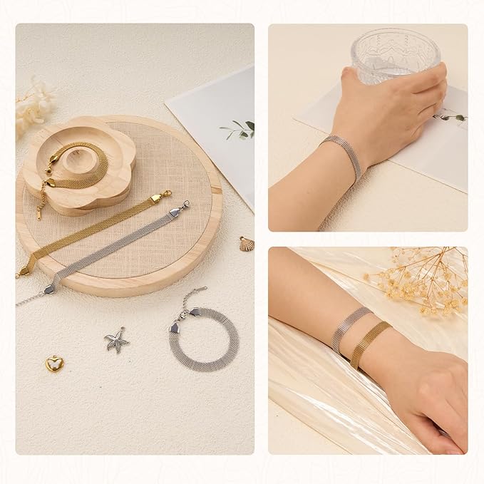 6.7 Inches Stainless Steel Charm Bracelet Chain Link on Bulk 10pcs 8MM Wide Chain Bracelet Set for Women DIY Crafts Jewelry Making Supplies