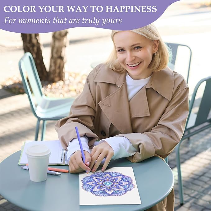 Mandala Coloring Book for Adults Relaxation, 24 Patterns Adult Coloring Books for Women Stress Relief, Inspirational Gift for Women & Men, Spiral Bound Mindfulness Coloring Book, Single-Sided Print