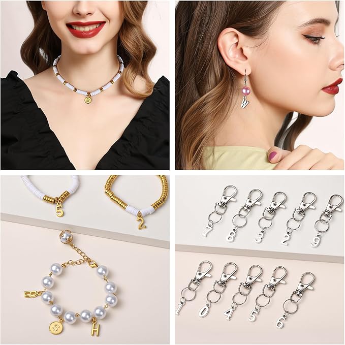 LEOBRO Letter Charms, 376 Pcs Gold & Silver Charms for Jewelry Making, Necklace, Bracelet, Jewelry Making Supplies, with Jump Rings