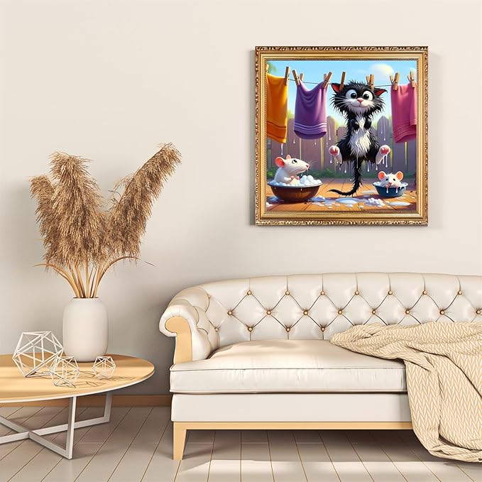 DIY Funny Black Cat Diamond Art Kits for Adults, Cute Cats Diamond Painting Kits for Beginners, Animals Diamond Dot, Small Dimond Art Paintings Kit, Full Drill Gem Painting, Home Wall Decor 14x14inch