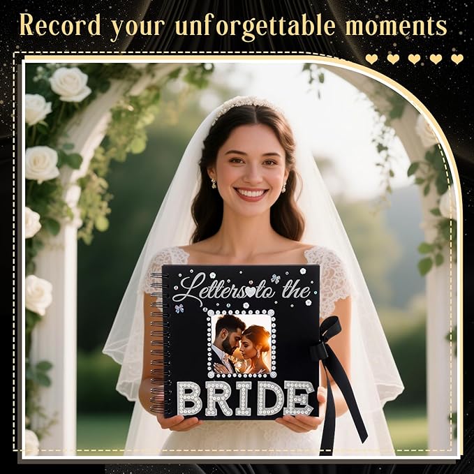 Letters To The Bride Scrapbook 8x8 Inch Bride Memory Book DIY Wedding Photo Album with Stickers and Markers for Wedding Engagement Bridal Shower Gifts Party Supplies, 40 Sheets (Bridal,Black)