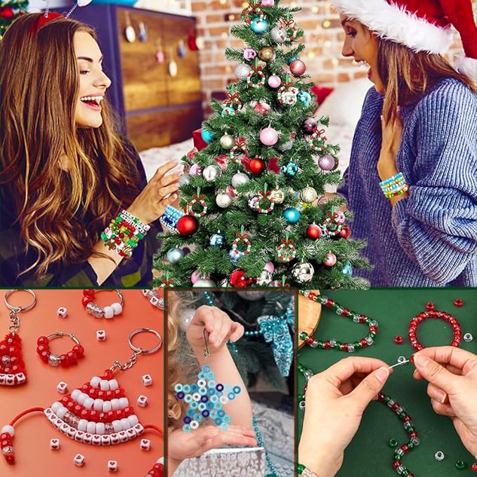MIIIM 1000 Pcs Christmas Gliter Star Pony Beads Shapes for Friendship Bracelet, Large Hole Kandi Beads for Hair Braids, Jewelry Making (Christmas Star)