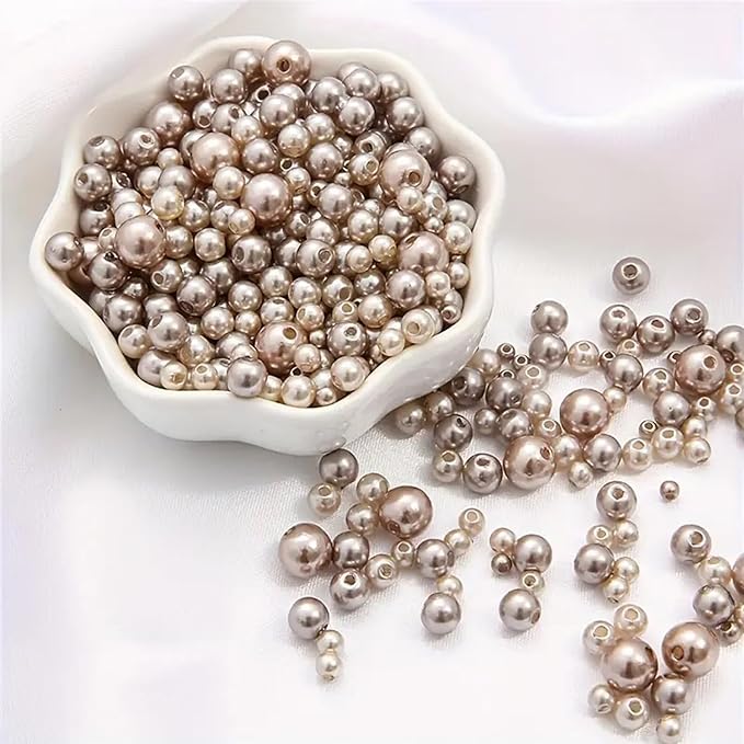 Laopottbeads 1225 Pcs Light Brown 5 Size Pearl Beads for Jewelry Making Round Pearl DIY Kit for Bracelets, Earrings, Necklaces & Anklets
