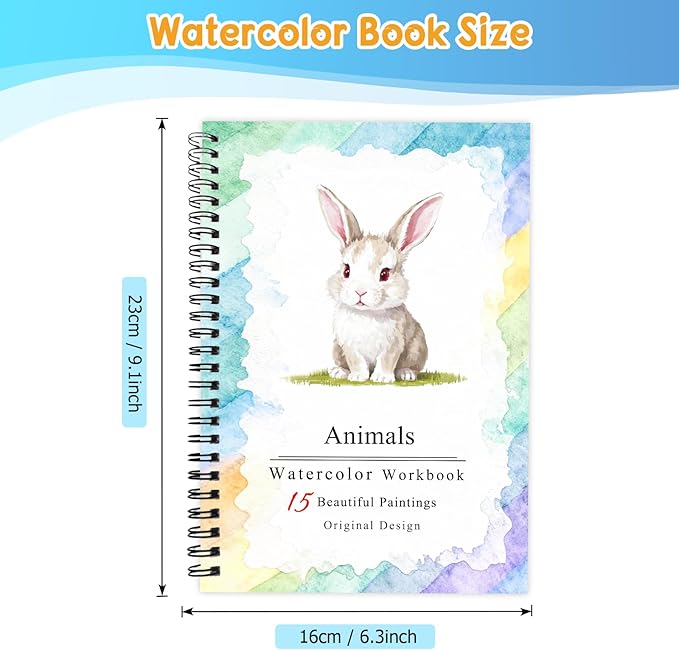 SLWBZ Watercolor Workbooks Coloring Book, Beginner Friendly Painting Kit, Easy Exquisite with Steps, Creative Exploration Watercolor Book with Paint Set for Adults Teens (Cute Rabbit, with Paint)