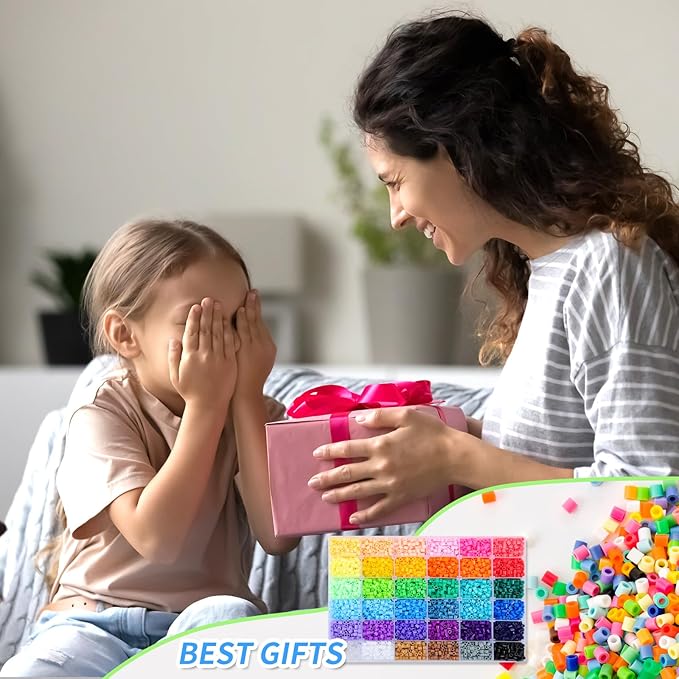 Quefe 11800pcs Fuse Beads Craft Kit, 36 Colors 5mm Beads, Melting Beads Set for Girls, Including Pegboards, Ironing Paper, Tweezers, Great Gift for Birthday