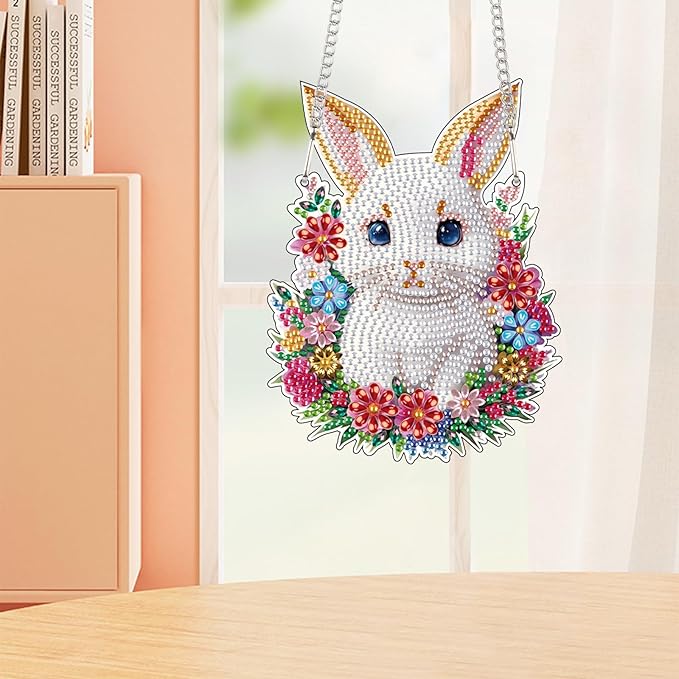 Tontut Easter Diamond Painting Wall Hanging, Bunny Special Shape Diamond Painting Kits, Acrylic Crafted Diamond Art for Home Wall Garden Decoration