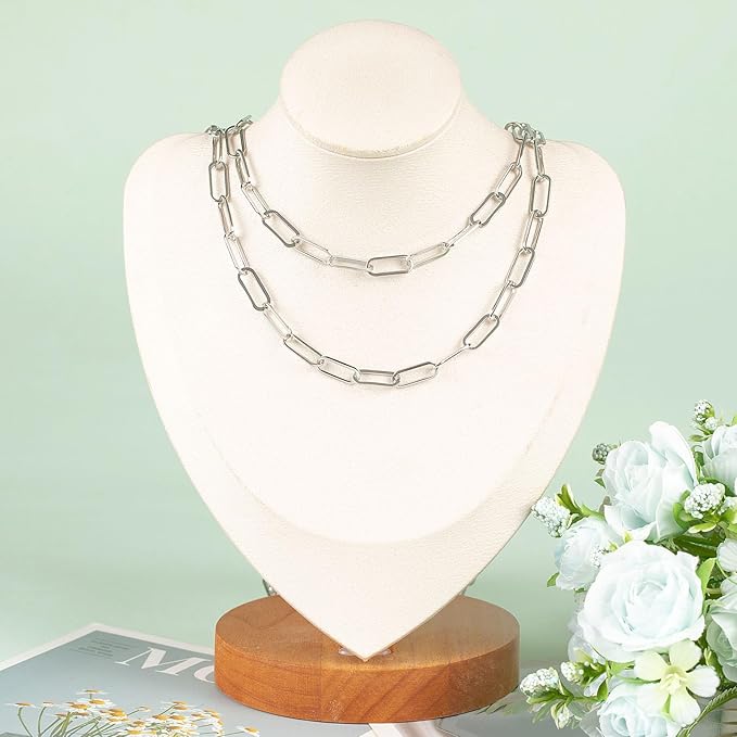 KYUNHOO Silver Jewelry Making Chain Roll Stainless Steel Paperclip Chains Bulk 5 Meters Long Craft Chain with Lobster Clasps Jump Rings for Men Women DIY Jewelry Supplies