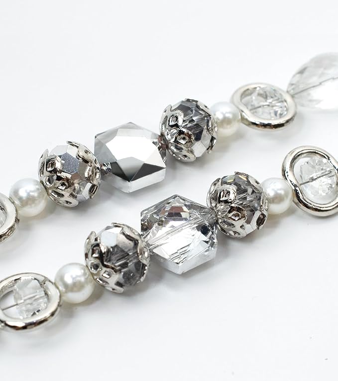 Glass Beads for Bracelets Jewelry Making Adults Keychains Bead Strand Large Unique Crystal Assortment for Craft Rondelle Faceted Flat Crackle Sparkly Bling Cute Pretty Beading Kit (2-pcs Crystal)
