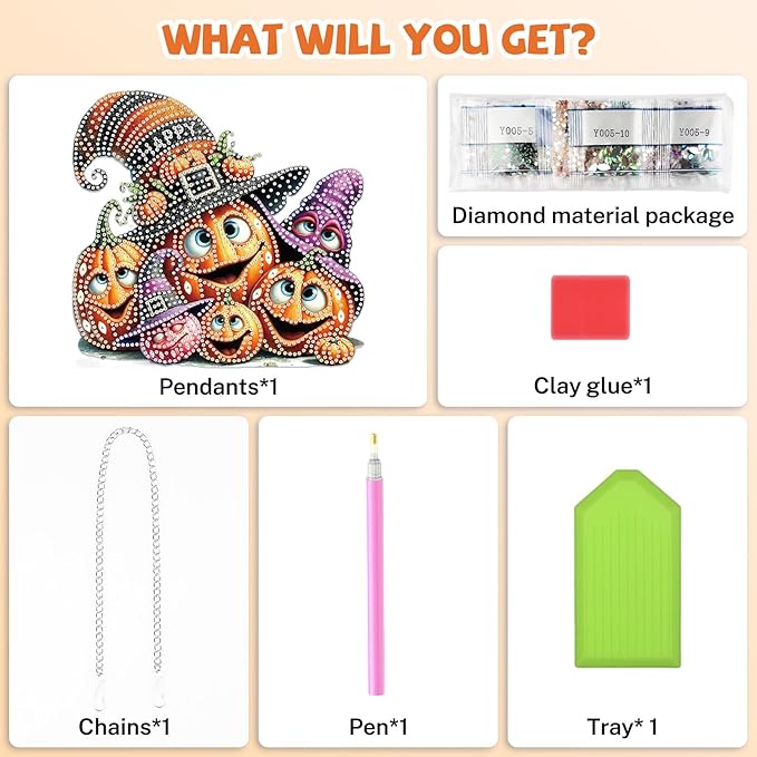 Bowetile Halloween Diamond Art Hanging Kits for Adults, Pumpkin Diamond Art Suncatchers, 5D Special Shape Diamond Painting Pendant Window Ornament Halloween Gifts for Home Garden Door Wall Decor