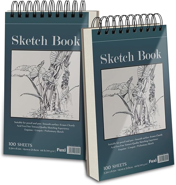 Small Sketchbook 5.5" x 8.5" - 2 Pack Top Spiral Mini Sketch Pad, Small Sketch Book Hard Cover, 100 Sheets Each 68lb/100gsm - Mini Drawing Paper for Kids, Portable Drawing Pad for Beginners & Artists.
