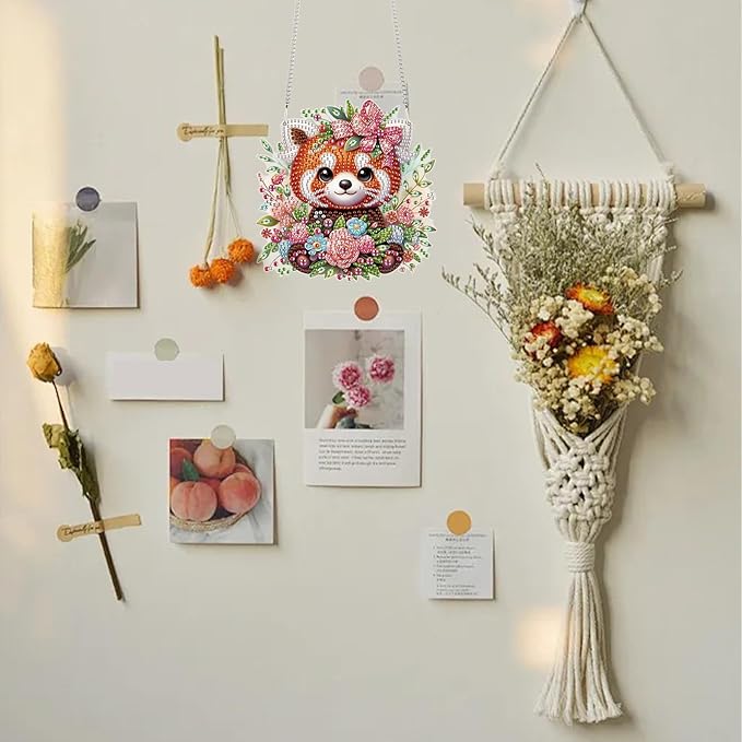 TDFERAN Diamond Pinting During Red Panda Mosaic Making Kits by Kits Home Decoration Pendant Diamond Art Hanging Sign Onament Art Wind Chimes Hanging Pendants for Wall Home Decor Tabletop Decoration