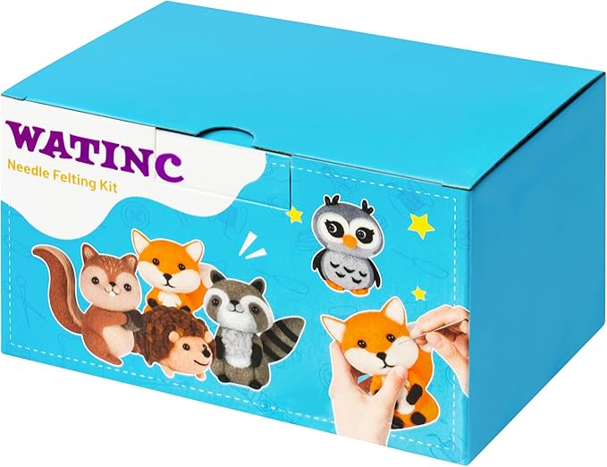 WATINC Needle Felting Kit - 5 Set Unique Different Cute Doll Wool Felt Needle Tools Foam Pad Instruction, DIY Home Decoration Craft Party Supplies for Art Work Starter Beginners (Woodland Animal)
