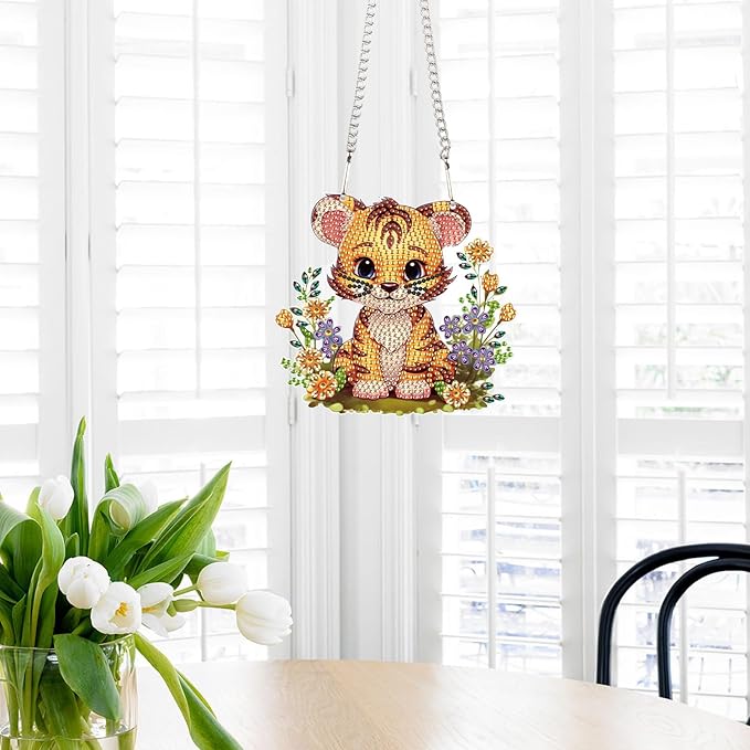 AiYuanzsh DIY 5D Tiger Diamond Art Hanging Ornament, Special-Shaped Crystal Diamond Painting Suncatcher Pendant Kit for Home, Window, or Christmas Gift