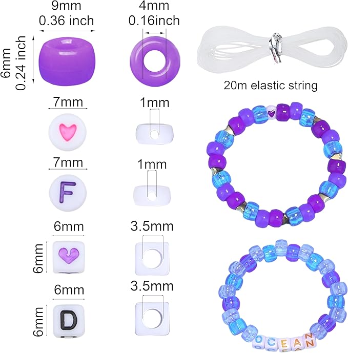 Purple Pony Beads 18 Colors Pony Beads for Bracelet Making Friendship Bracelet Making Kit DIY Craft Kandi Kit 720Pcs Suit for 14 Years of Age and Older