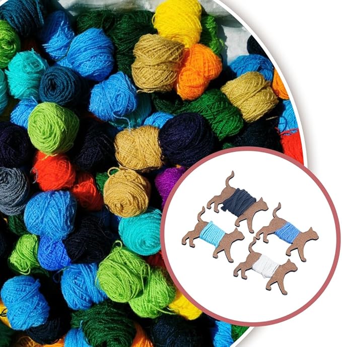 DICOSMETIC 20Pcs Wooden Animal Bobbin Embroidery Floss Bobbin Wooden Cross Stitch Floss Holder Animal Card Thread Organizer Cat Bobbin Set Winding Plate for Sewing Supplies Needlework Thread Storage