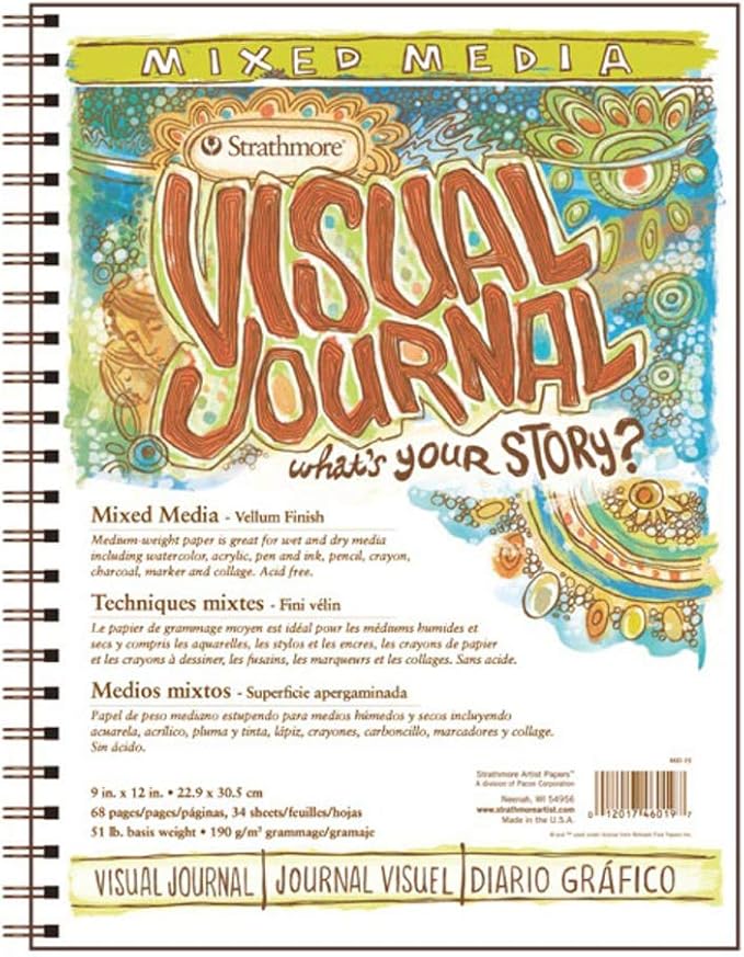 Strathmore 460-19 500 Series Visual Mixed Media Journal, Vellum, 9"x12", White, 34 Sheets