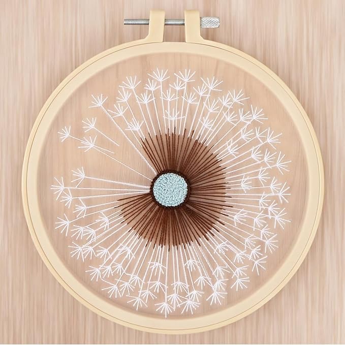 KISSBUTY Full Range Embroidery Starter Kit with Dandelion Pattern, Plastic Hoop, Color Threads, Tools