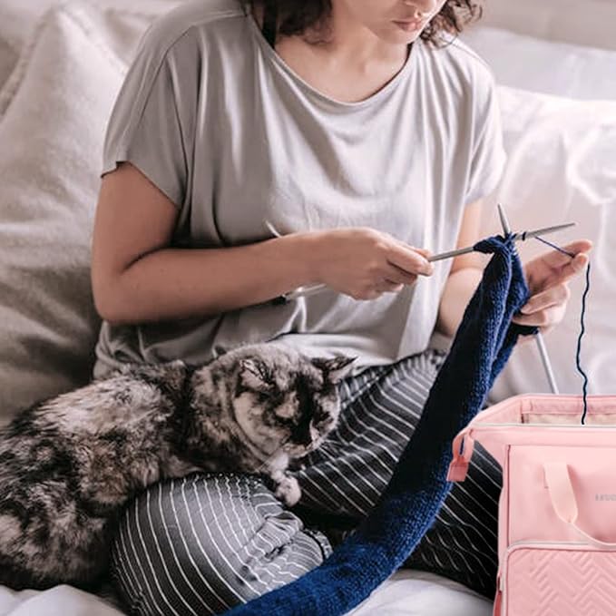 Leudes Knitting Bag Backpack,Yarn Storage Organizer Large Crochet Bag Tote Christmas Gift Yarn Holder Case for Carrying Projects,Knitting Needles (Pink)