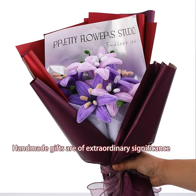 HUEYTON DIY Lily Bouquet Making Kit with 440pcs Pipe Cleaners, Purple - Themed Chenille Stems & Decorative Accessories, Perfect for Craft Projects, Party Decorations & Handmade Presents