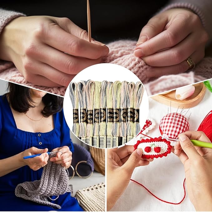 10 Skeins 87.5 Yards 6 Strands Hand Variegated Embroidery Floss Gradient Cross Stitch Thread Friendship Bracelet String Yarn Bracelets Threads Bulk for Sewing Crochet Crafts Stitching DIY