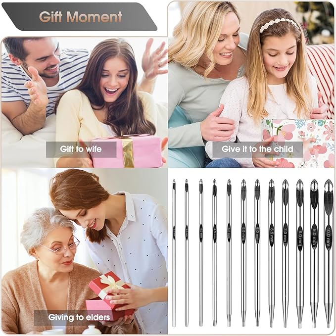 Tunisian Crochet Hooks Set Aluminum Metal Interchangeable Crochet Hook with Cable 3mm-10mm Ergonomic Crochet Hooks for Arthritic Hands 26Pic (Umber)