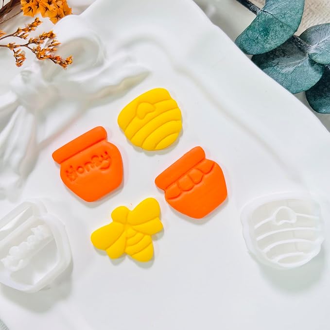 Xaekicr Honey Bee Clay Cutters Set - 4 pcs Polymer Clay Molds for Earrings, Honey Jar and Beehive Clay Tools for Jewelry Making