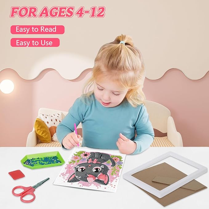 Cat Diamond Art Kits for Kids with Frame-Cat Diamond Art for Kids Ages 4-8-12 with Frame,Animals Diamond Painting Kits for Kid for Gift Home Wall Decoration(7x7inch)